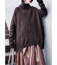 Chunky chocolate crane tops casual high neck Batwing Sleeve knitwear