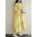 Women yellow prints cotton clothes For Women stand collar A Line summer Dresses