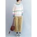 Vintage winter beige sweaters Loose fitting patchwork color knitted top