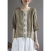 Khaki low high design Design Patchwork Summer Linen Shirt Tops