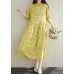 Women yellow prints cotton clothes For Women stand collar A Line summer Dresses