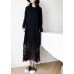 Italian black cotton dress hollow out Maxi summer patchwork Dress