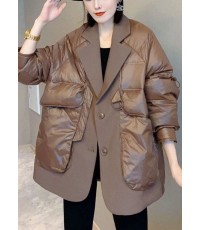 Handmade Khaki Casual Winter Puffer Jacket Down Coat