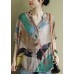 Bohemian V Neck Print Button Shirt Tops Half Sleeve