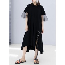 French black cotton Wardrobes side open drawstring cotton robes summer Dresses