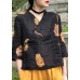 Casual Black Button Print Linen Shirt Top Half Sleeve