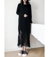 Italian black cotton dress hollow out Maxi summer patchwork Dress