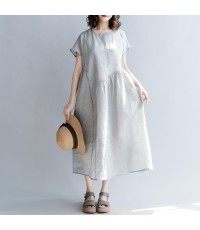 fine gray natural linen dress oversize o neck patchwork linen maxi dress 2018 short sleeve baggy dresses