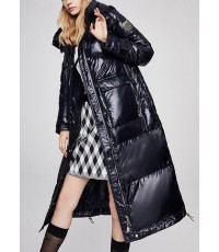 Plus Size Black hooded Stand Collar Casual Winter Duck Down Winter Coats