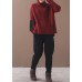 Comfy burgundy knit blouse patchwork sleeve plus size high neck knit tops