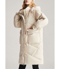 Trendy Beige zippered Pockets Casual Winter Duck Down Jacket