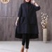 New cotton linen blouse Loose fitting Loose Irregular Stand Collar Long Sleeve Black Shirt