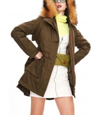 Beautiful Army Green hooded Raccoon hair collar tasseled drawstring Winter Duck Down Jacket