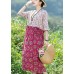 Women rose floral Cotton quilting dresses v neck Art summer Dresses