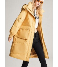 Fashion Yellow hooded Pockets Loose Winter Duck Down Winter Coats