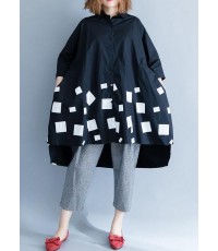 Italian low high design cotton clothes Cotton black prints blouses summer