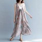 vintage floral linen maxi dress plus size O neck baggy dresses caftans boutique batwing Sleeve exra large hem linen caftans