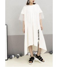 Italian patchwork cotton Tunics Sleeve white Maxi Dresses summer