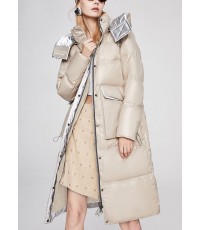 Beautiful Beige Stand Collar Graphic Casual Winter Duck Down Jacket