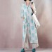 stylish blue print long linen dresses plus size clothing v neck side open traveling dress Fine half sleeve gown