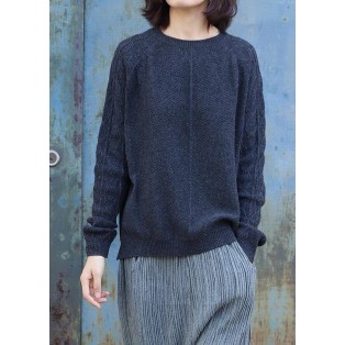 Oversized black gray knit blouse side open casual o neck sweaters