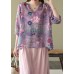 Fashion Purple Casual retro Print Fall Half Sleeve Shirt Top