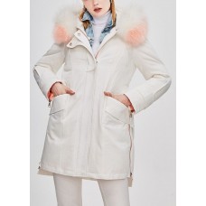 Fitted White hooded Raccoon hair collar low high design Winter Duck Down Coat