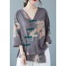 Style Grey V Neck Print Blouses Half Sleeve